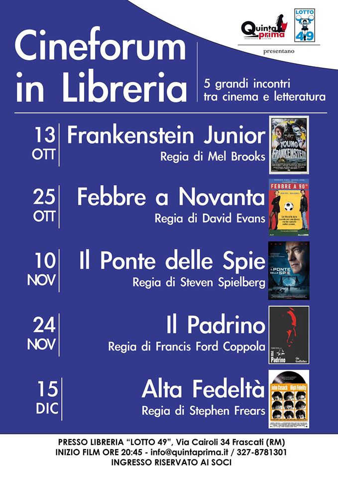 Cineforum in Libreria a Frascati 5 incontri tra cinema e letteratura